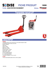 Equipement d'atelier - Manutention - Transpalette manuel 2,5T